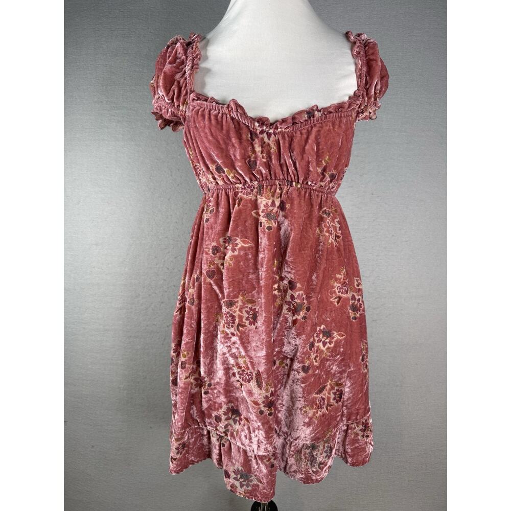 Lait Collection Babydoll Velvet Burnout Pink Mini Dress Womens Sz S‎ Twee Fairy